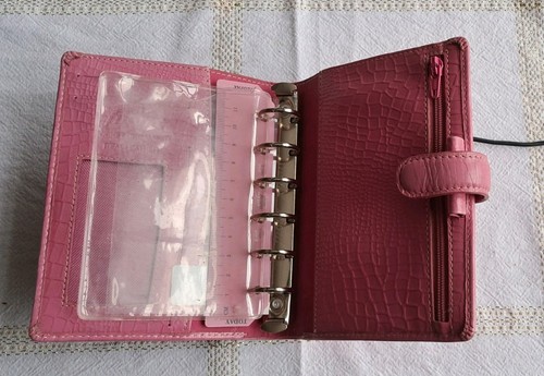 Rare Filofax Charity Leather Organiser Pocket Pink. Used. Patterned surface. - Picture 5 of 12