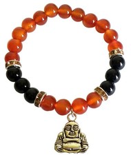 Red Agate Black Onyx Bracelet 8mm Beaded Buddha Charm Elastic Crystal Jewelry