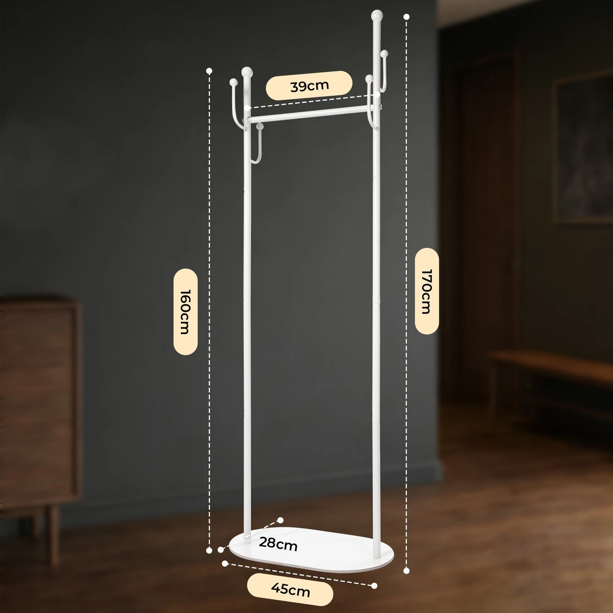 Garderobenständer Metall Kleiderständer mit Haken Standgarderobe Garderobe 170cm