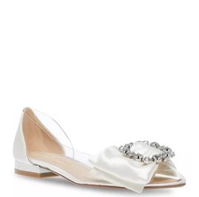 NEW Betsey Johnson Nelie Clear Embellished Bow Dress Flats Blue Collection Sz 6