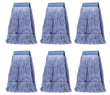 KULED 6-Pack Commercial Cotton Mop Head Replacement, Looped-End, Blue
