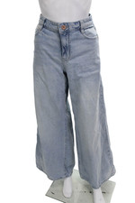 Zara Women Light Blue Wide Leg Jeans Cotton Mid Rise Size 4