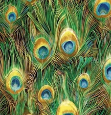 LINED WINDOW VALANCE CURTAIN 42 X 15 PEACOCK SPELENDOR BIRD FEATHERS