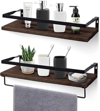 Set of 2 Wooden Floating Wall Shelves Storage Display Shelf Unit With Fittings