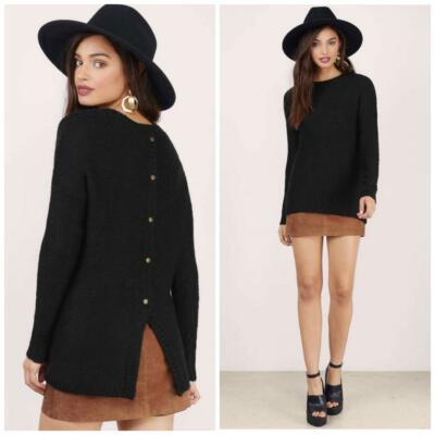 Tobi NWT Womens Got Your Back Black Sweater Size S Long Sleeve Button Down 1027K