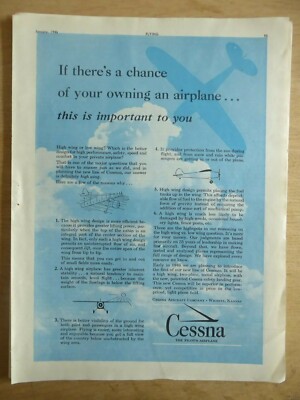 1/1946 PUB CESSNA AIRCRAFT WICHITA AVION CESSNA 120 140 FLUGZEUG ORIGINAL ANZEIGE