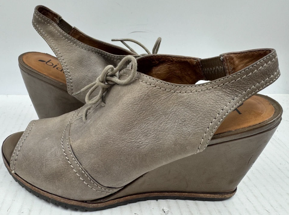 Biala Bayley Women's Shoes 10 Brown Leather Lace Up Peep Toe Wedge Heel Sandals - Image 2 of 4