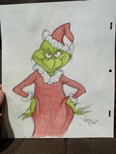 Virgil Ross Modelo Hoja Dibujo GRINCH Firmado 12.5x10.5” Papel de Producción