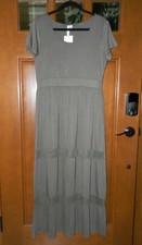 NWT CABLE & GAUGE Olive Short Sleeve Comfy MAXI DRESS Mesh Panels Size PXL