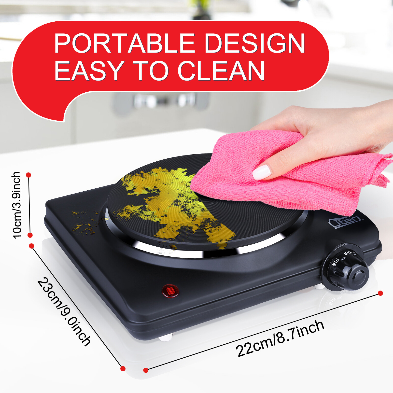 Uten 1000W/2250W Electric Cooker Hobs Portable 1/2 Ring Hot Plate Stove