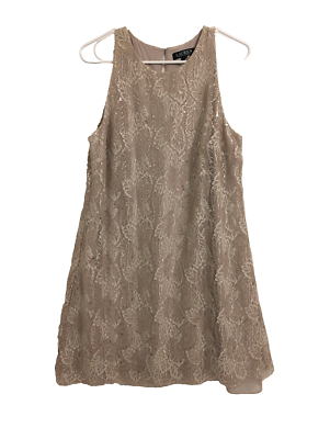 Lauren Ralph Lauren dress 12 lace lined rose gold sleeveless metallic  cocktail | eBay