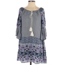 Altar’d State size S blue floral BOHO flare sleeve mini dress with tassel ties