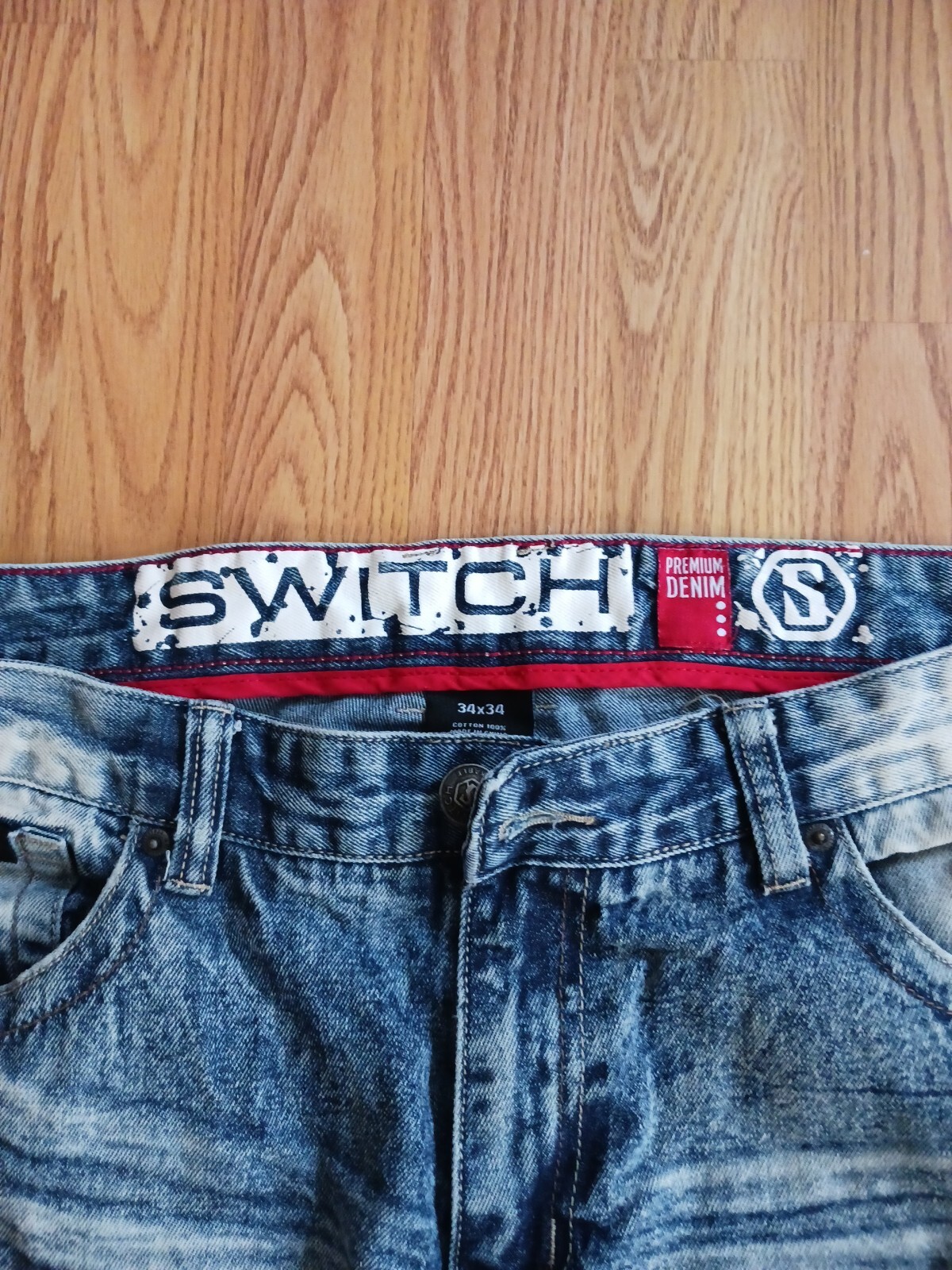 Switch Remarkable Switch Remarkable Jeans Mens 34x34 Blue Slim Splattered Stacked Denim ...