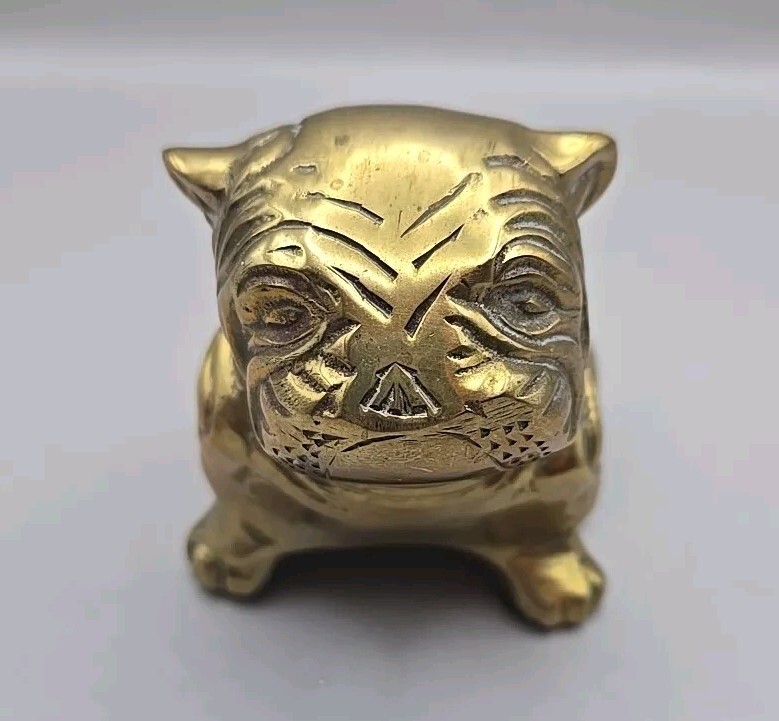 Vintage Brass English Bulldog Dog Puppy Figurine Sitting 2.5