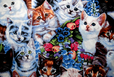 David Textiles Kittens and Flowers cats floral  By the 1/4 yard cotton fabric