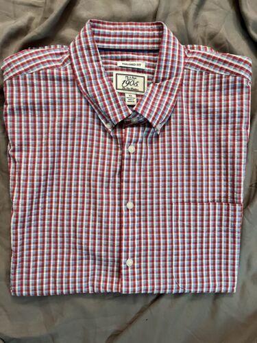 Jos A Bank Traveler Button Up Shirt Mens X-Large Red White Blue Check Plaid - Picture 1 of 14