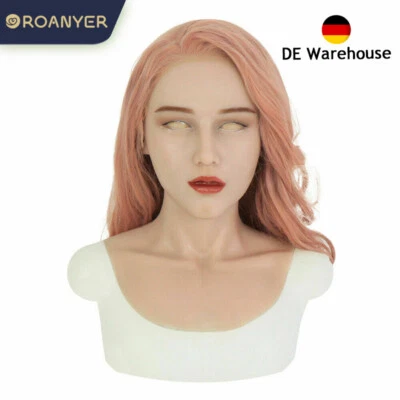 Máscara realista de silicona Roanyer mayo con cuello para travesti Halloween Cos
