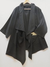 Terry Macey England, S (ch 71 Cm) Black Oversized 100% Raw Silk Asymmetric Coat