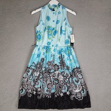 NEW Adrianna Papell Dress Women's 4 Silk Blend Floral Paisley Button Front Blue