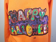 Vtg Hanes Her Way Made in the USA Extra Large Happy Halloween Puffy Paint Signed