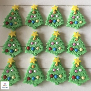 12 Edible Christmas Trees Green Sugar Cake Cup Cake Toppers Decorations Ebay
