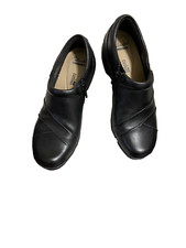 Clarks Women's Sz 7 Channing Ann Black Leather Loafer Side Zip EUC