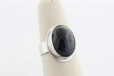 Sterling Silver 925 Modernist Large Oval Labradorite Cabochon Ring - Size 8