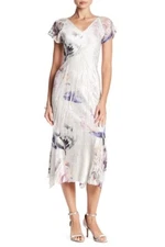 KOMAROV Flutter Sleeve Floral Print Midi Dress L50724 Size XL