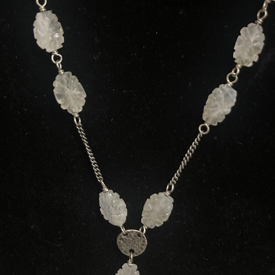 Collar Chan Luu Blanco Esterlina Facetado Flor Luna Piedra Lariat Spike ¡Único! Foto 3 de 4