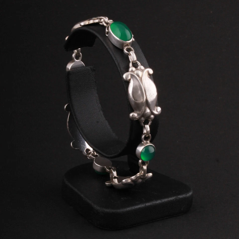 Pulsera de ley GEORG JENSEN con ágata verde # 11, plata, GJ mismo. Foto 2 de 4