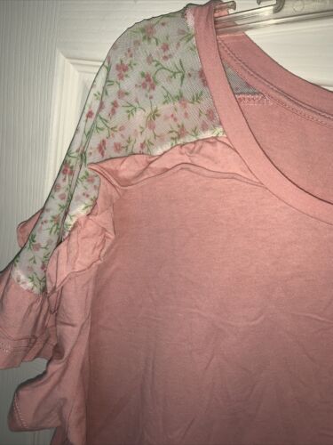 HANNAH Sweetheart Rose Puff Sheer Floral Ruffle Short Sleeve Blouse Top shirt XL - Picture 3 of 6
