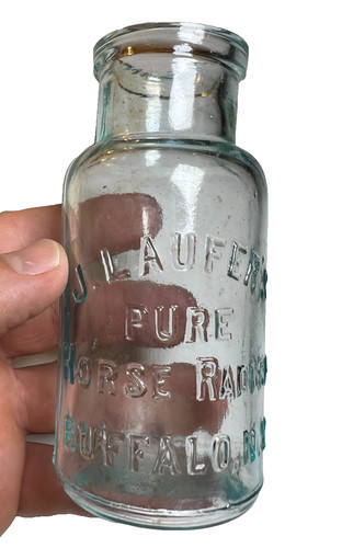 Antique Victorian J Laufer’s Horseradish Bottle Buffalo NY New York Glass Jar