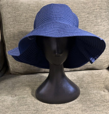 Sun N Sand Women's Cotton Navy Bow Detail Adjustable Sun Wide Brimmed Hat NWT