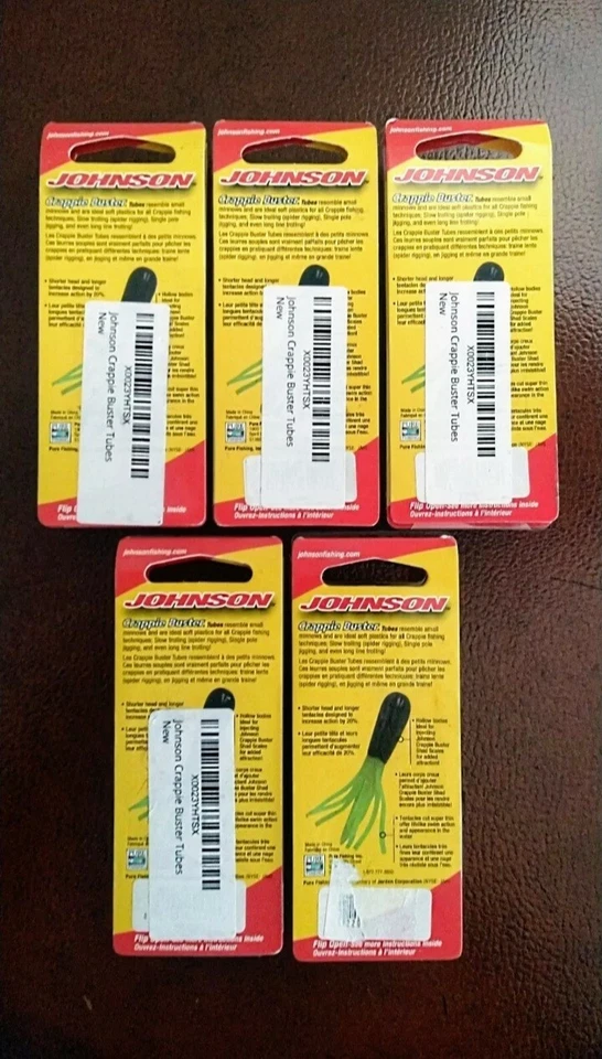 5-Packs Johnson Crappie Buster 1-3/4" Tubes Trout Panfish Fishing Lures Lot NIP - Image 2 of 2