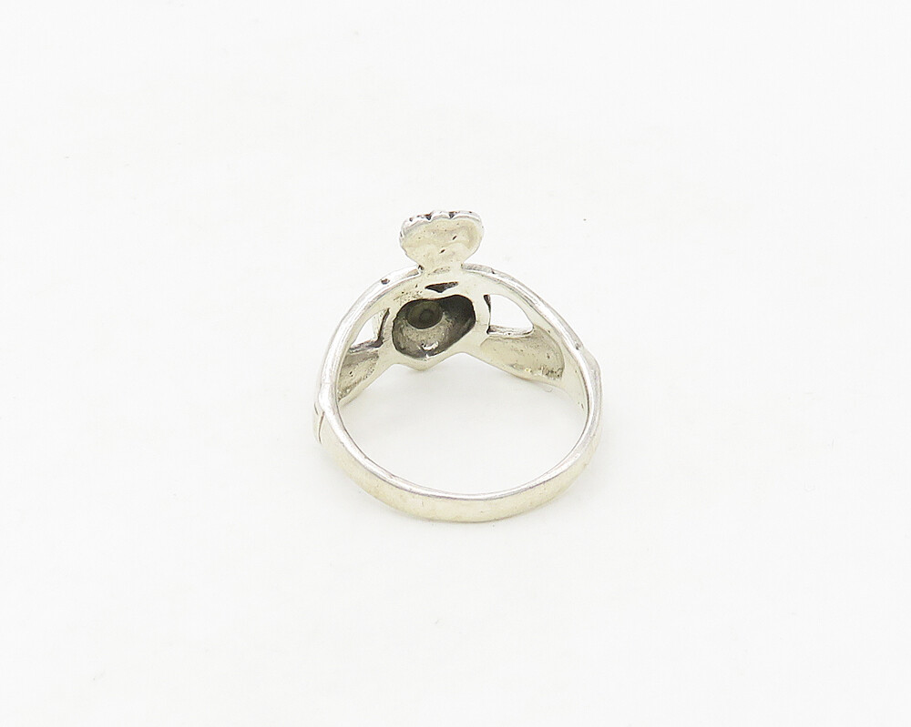 925 Sterling Silver Vintage Black Onyx Claddagh Shiny Band