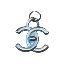 Chanel CC Charm Pendant Silver Zipper Pull 18mm Stamped