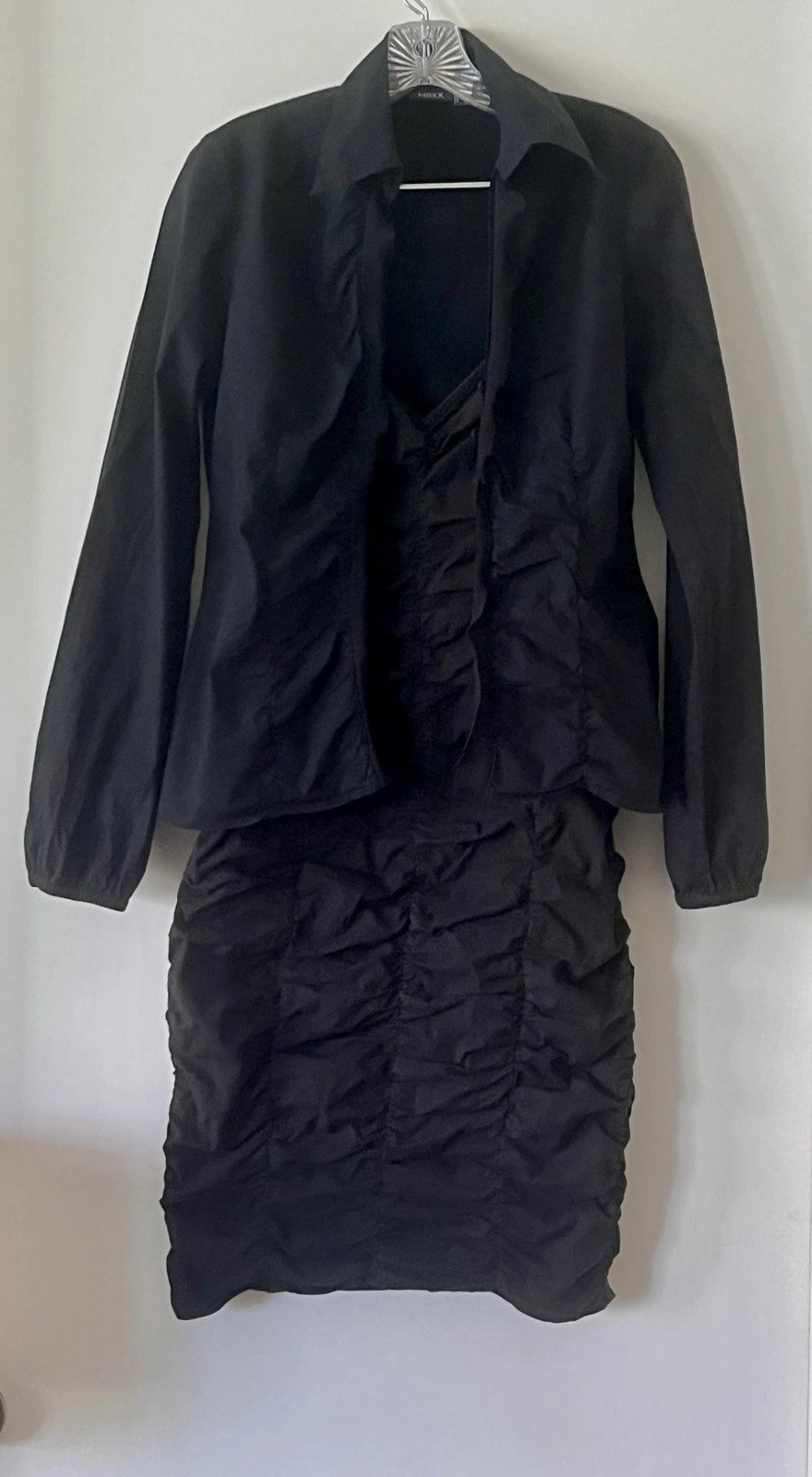 MOSCHINO Vestito Nero Increspato Pieghettato Senza Maniche Elasticizzato Mini Abito 38D Tg 8