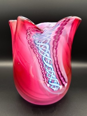 Peter B Neff Art Glass Vase 1994 Signed Pink Pulled Feather Studio Glass