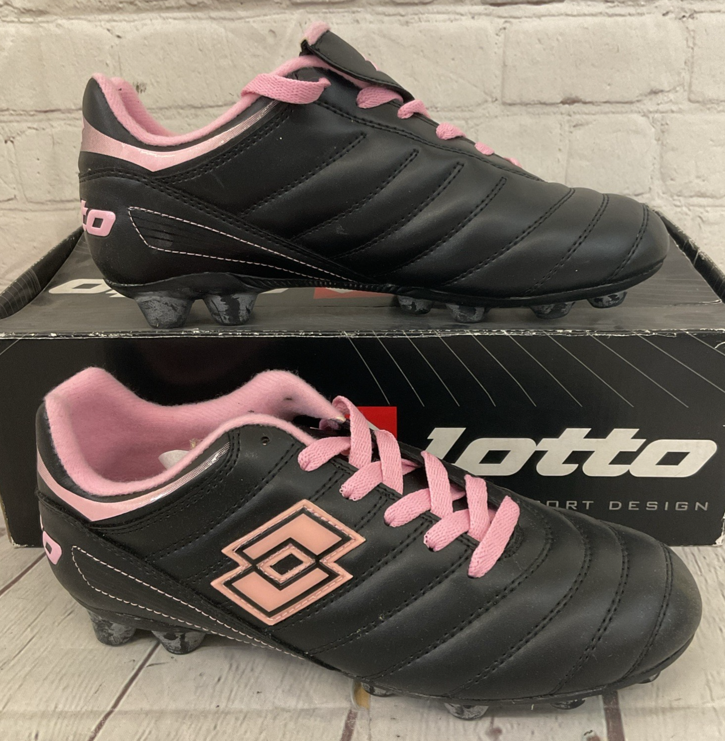 Lotto J2205.BLSP.5H tacchetti calcio giovanili in pelle nero rosa US 5 5