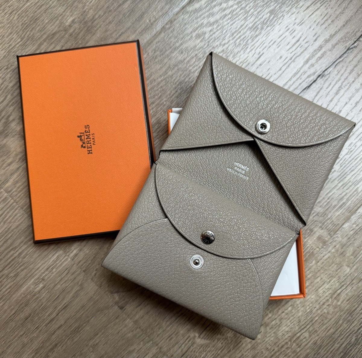NEW HERMES Calvi Duo Mysore Leather gris tourterelle grey Card