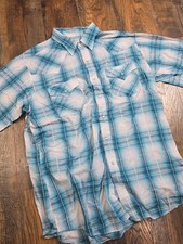 Ely Cattleman Western Pearl Snap Shirt Men's L Blue Plaid Cowboy Ranch Rodeo