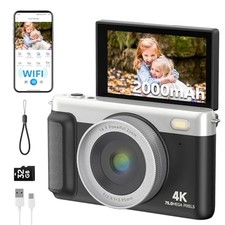 Digital Camera for Photography, 75MP 4K Vlogging Cameras, 16 x Black 32GB Card