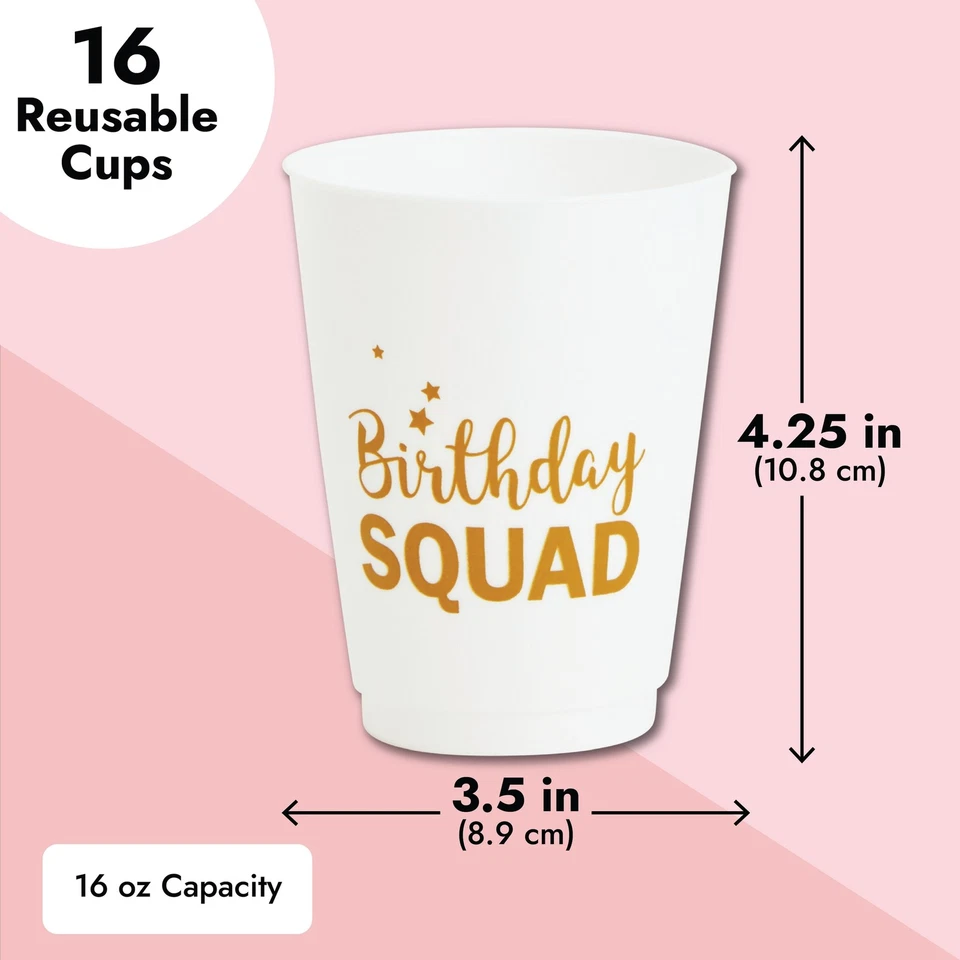 16 Pack Reusable Plastic Birthday Cups for Adults and Women, 16 oz, 4.25 x 3.5" - Image 4 of 4