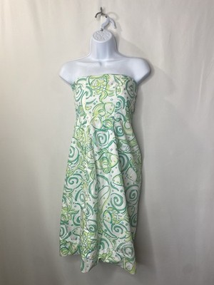 Lilly Pulitzer Womens Green Fish Print Strapless Sun Dress Vintage Lined Size 10