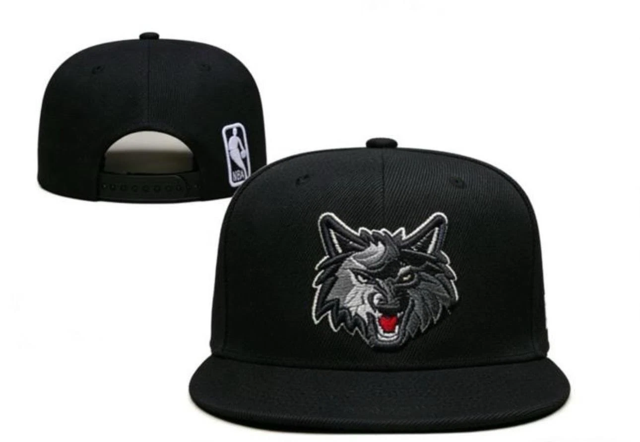 Minnesota Timberwolves Black Embroidered Flat Bill Snapback Hat Adjustable OSFM