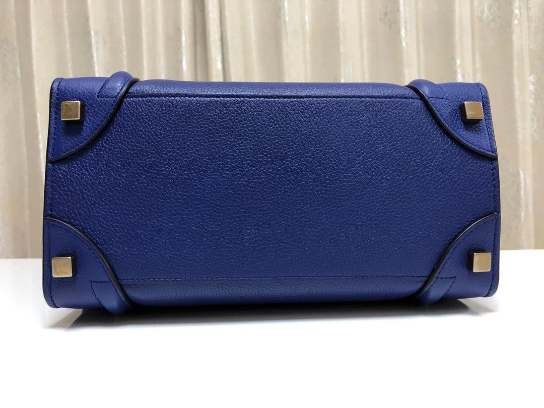 Celine Luggage Micro Shopper Leather Bag Indigo Gold Used image 3