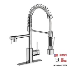Dual Spout Kitchen Faucet with Pull Down Sprayer Stainless Steel Chrome