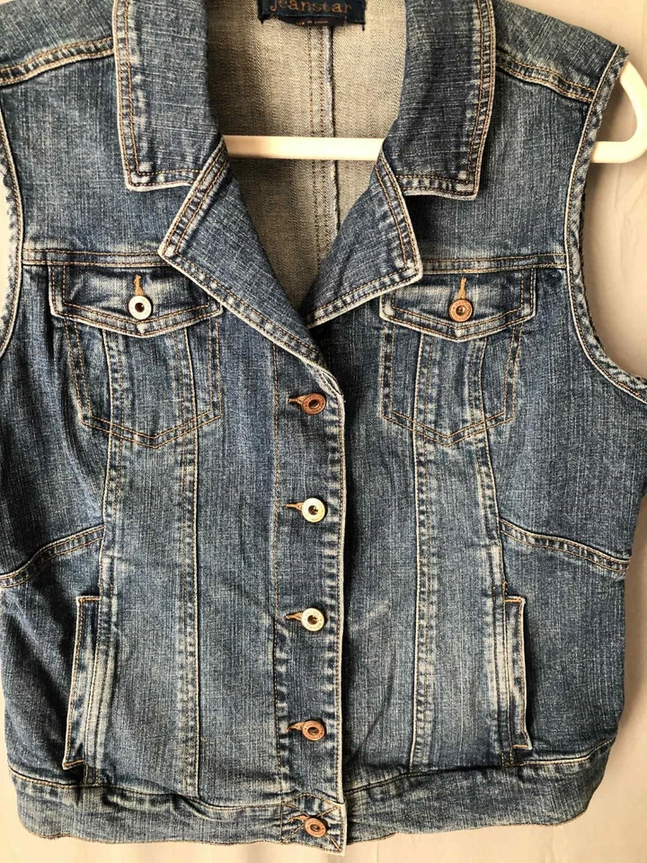 Chaleco Denim De Colección Jeanstar Clásico Azul Índigo Y2K Ecléctico Bohemio Talla L Foto 4 de 4
