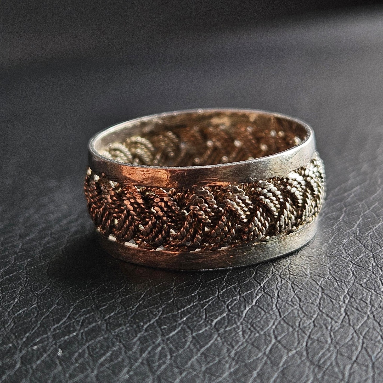 Vintage Solid Silver Central Braid Metal Braided … - image 2