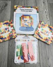 BUILDING BLOCK HAPPY BIRTHDAY PARTY KIT 7' BANNER ,NAPKINS , 10"CENTER PIECE